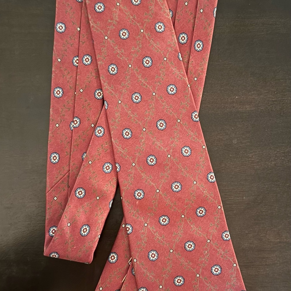 Vintage Silk Christian Dior Red Tie with Floral Accents